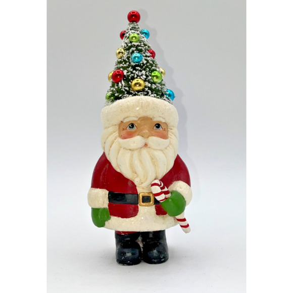 Retro Christmas Santa Holding Candy Cane Bottle Brush Tree Head Ho Ho Ho Holiday - Picture 12 of 16